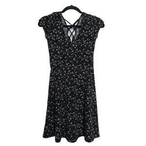 Aeropostal Black Floral Dress Womens sz Sp Boho Cottagecore Whimsigoth Whimsical